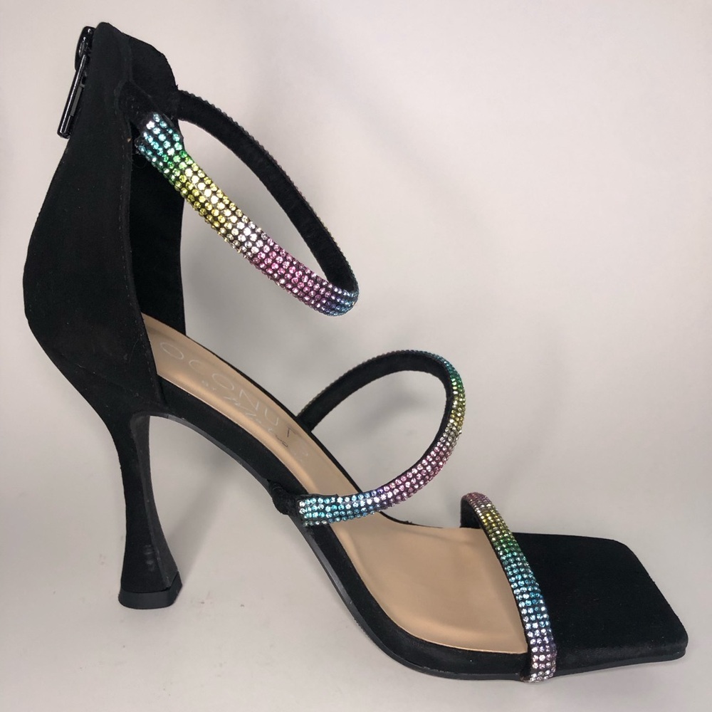 Coconuts by Matisse Open Toe Suede Rainbow Rhinestone Stiletto Heel Size 6.5 - Picture 6 of 11